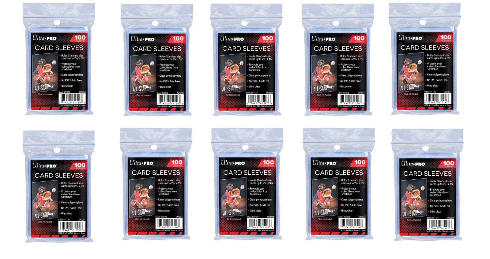 (1000) Ultra Pro Soft Trading Card Sleeves (10 Packs) Zip Pouch Acid Free No PVC
