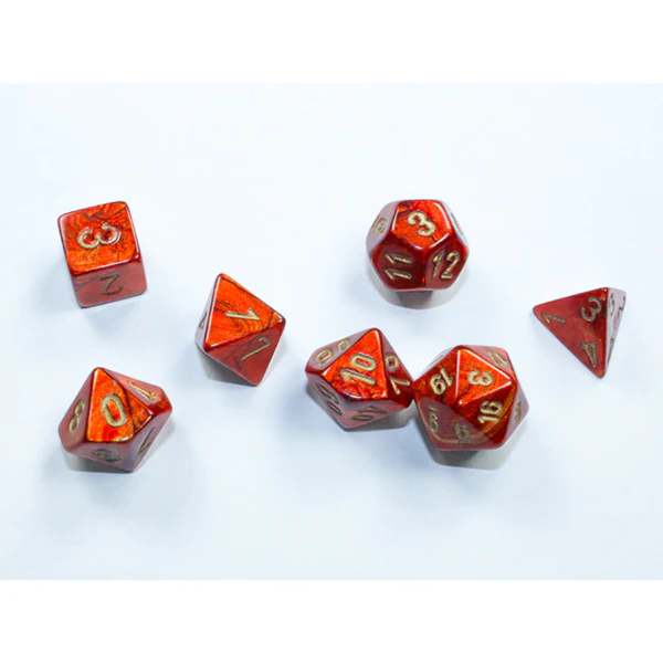 7-Die Set Mini Scarab: Scarlet/Gold