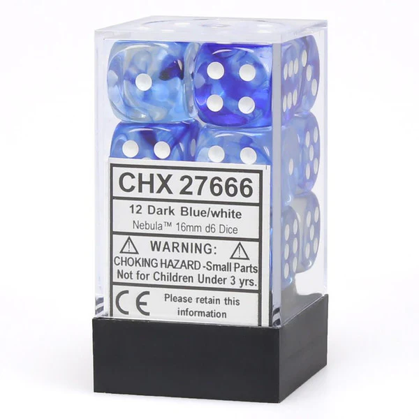 Chessex: d6 Cube 16mm Nebula Dark Blue with White (12)