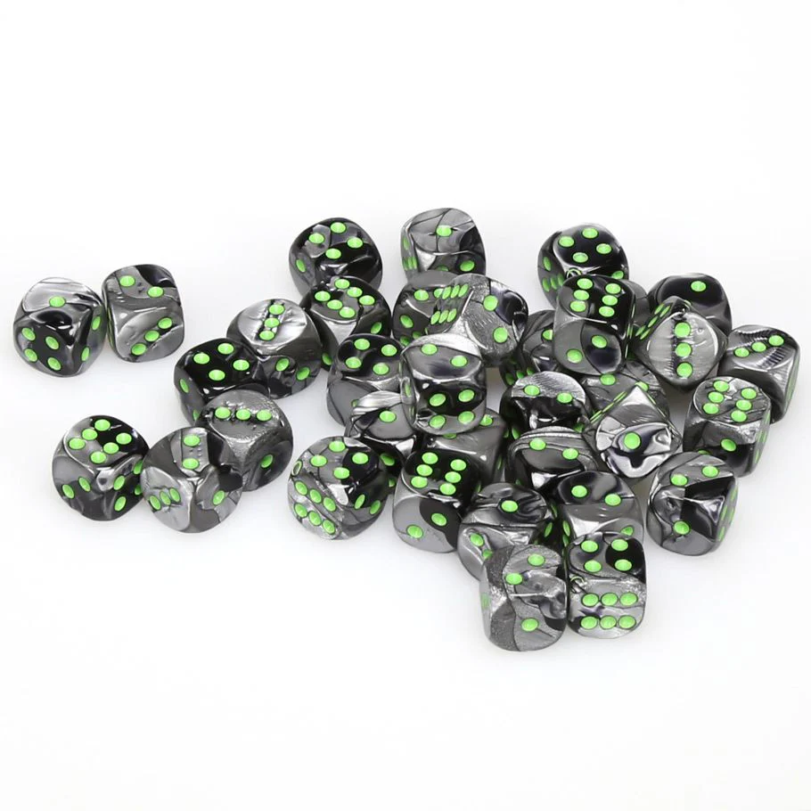 Chessex: Gemini Black-Grey/Green 12mm D6 Dice