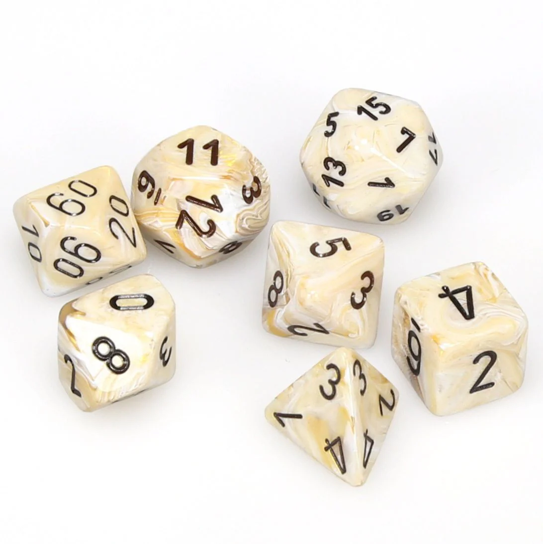 Chessex: Marble Ivory/Black 7-Set Dice