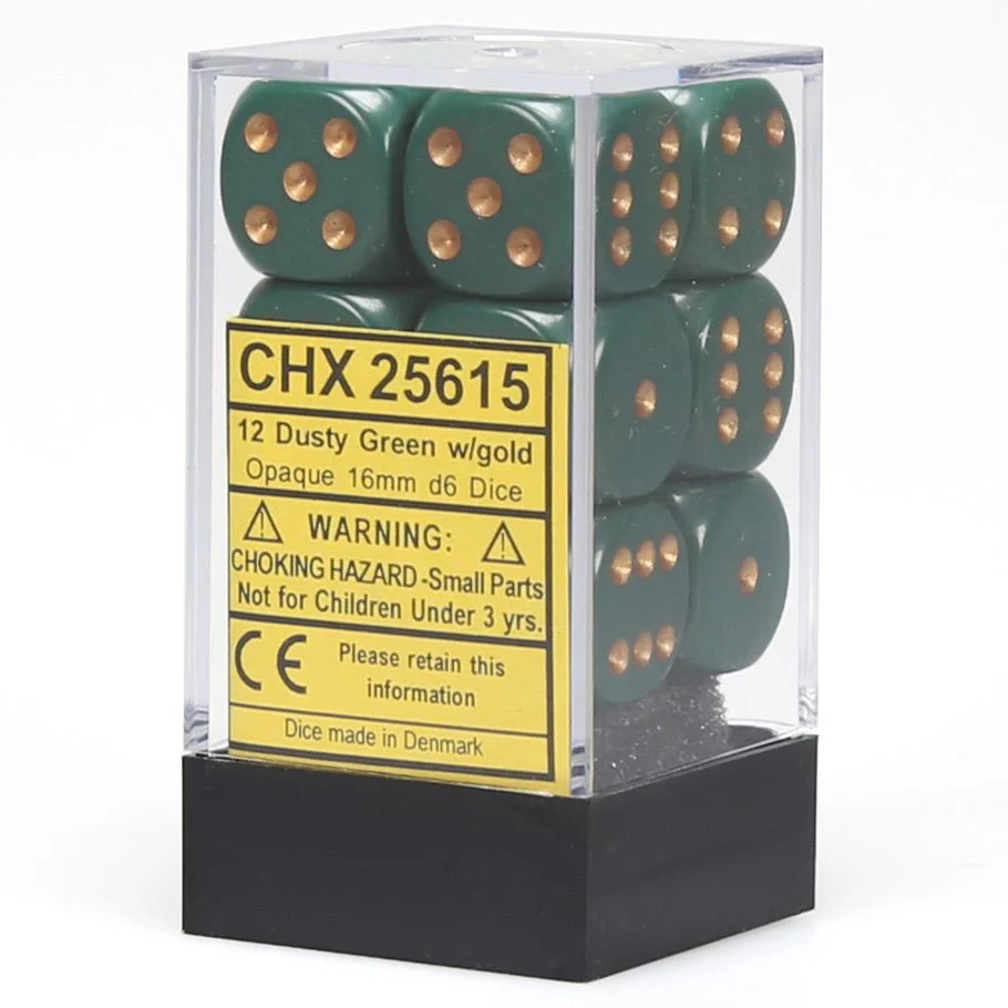 Chessex: Opaque 16mm D6 Dusty Green/Copper