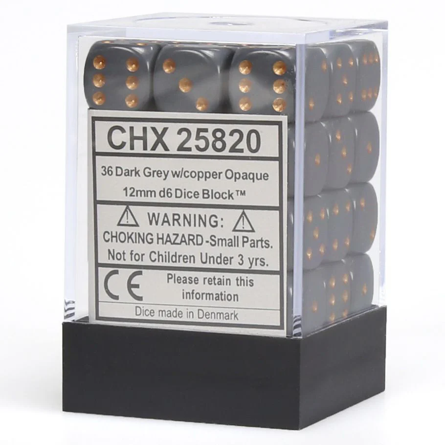 Chessex: Opaque Dark Grey/Copper 12Mm D6 Dice