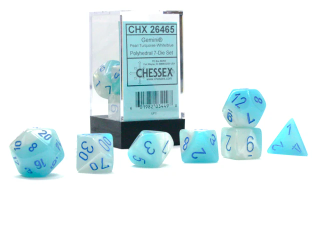 Gemini: Poly Pearl Turquoise-White/blue Luminary 7-Die Set