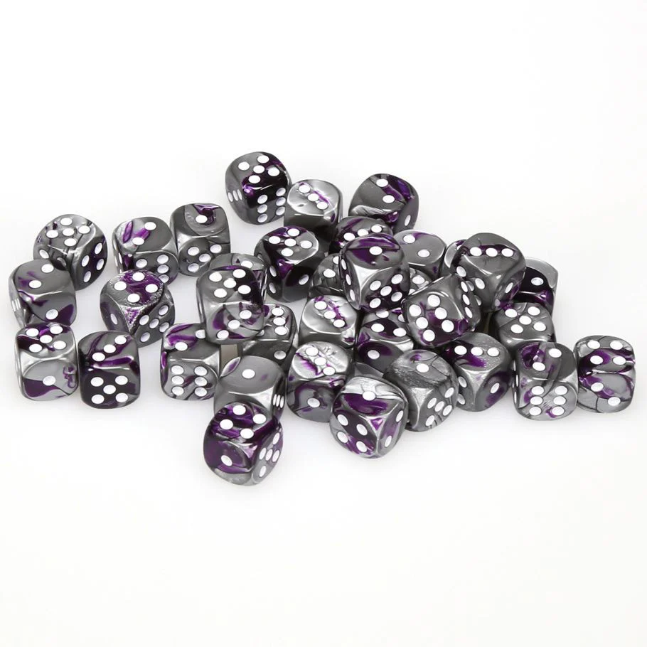 Chessex: Gemini Purple Steel/White 12mm D6 Dice Block (36)