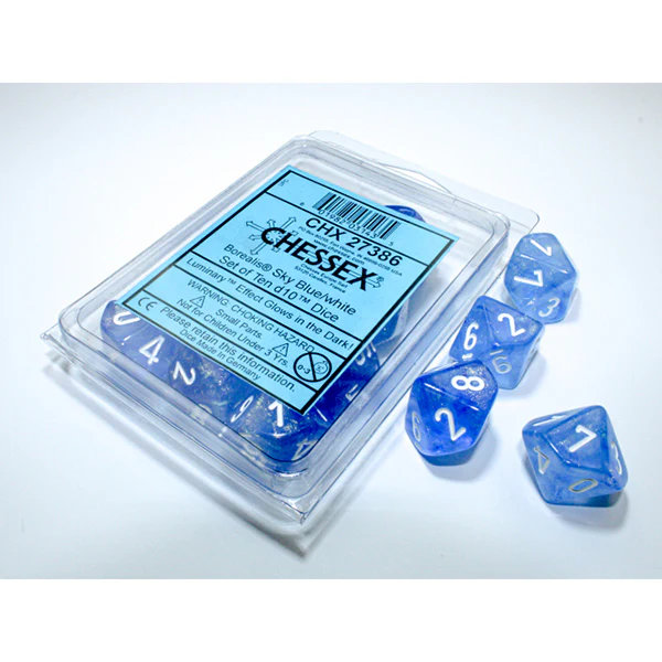 d10 Clamshell Borealis: Sky Blue/White Set of 10