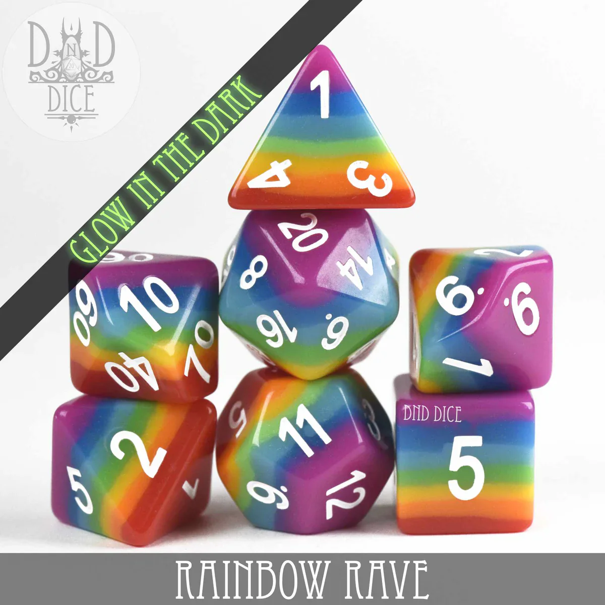 Rainbow Rave (Glow) 7pc Dice Set - Image 2
