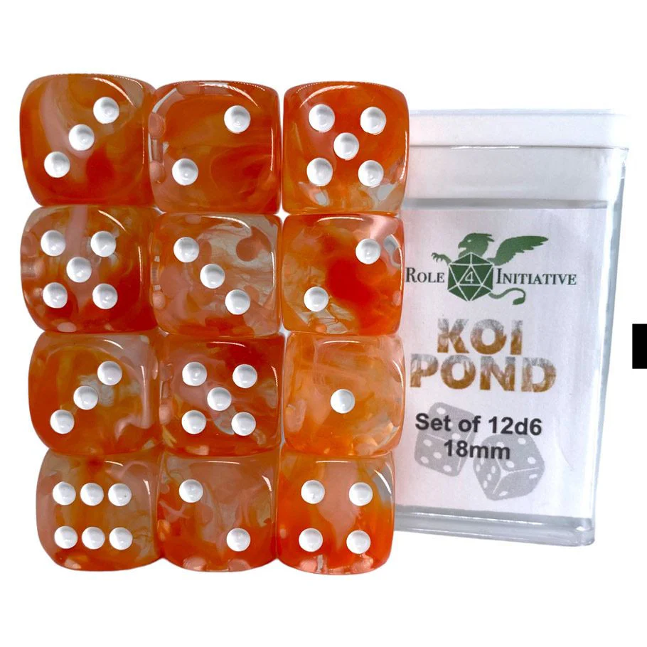 Roll 4 Initiative d6 Cube 18mm Diffusion Koi Pond with pips (12)