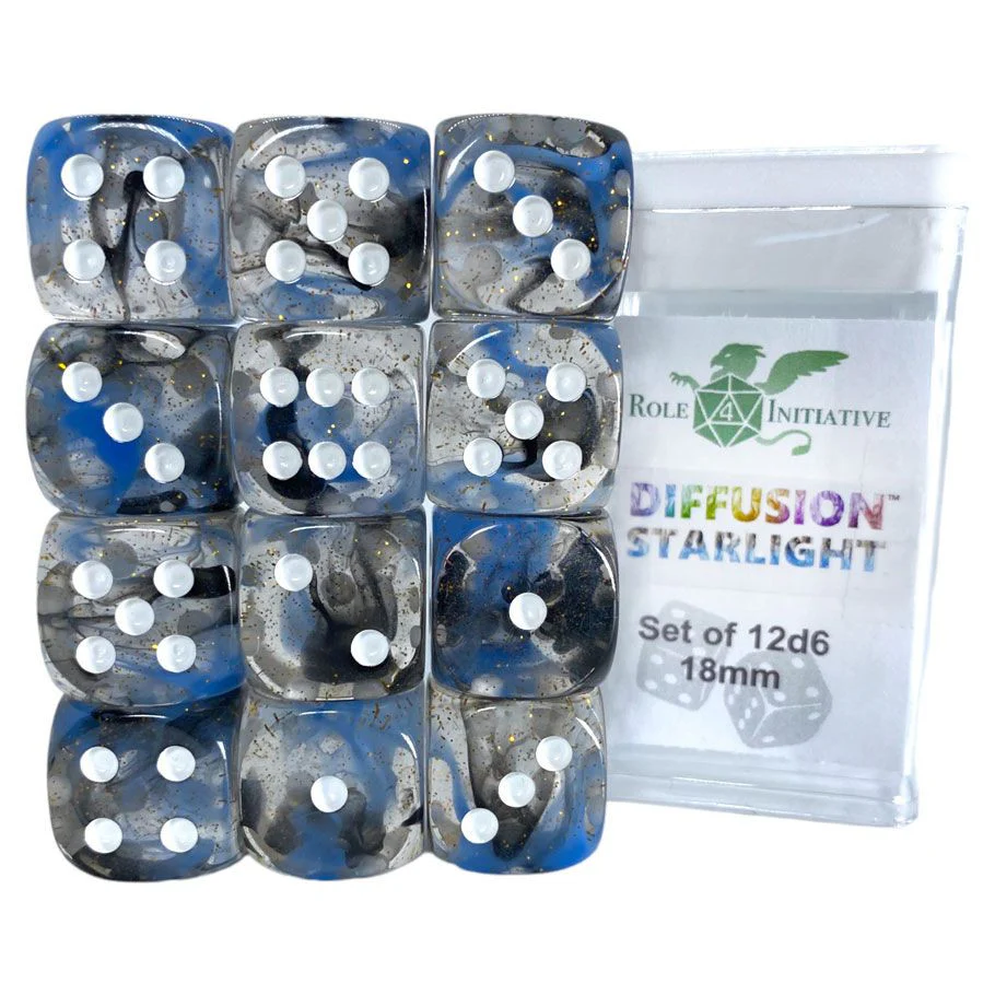 Roll 4 Initiative d6 Cube 18mm Diffusion Starlight with pips (12)