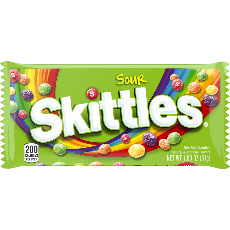 Skittles Sour Fruity Chewy Candy, Full Size, 1.8 oz.